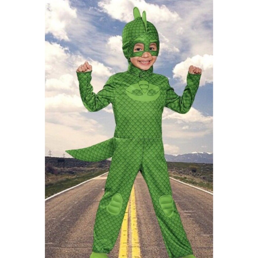 Disguise PJ Masks Gekko Costume Set Kids Green Jumpsuit Headpiece Tail Play